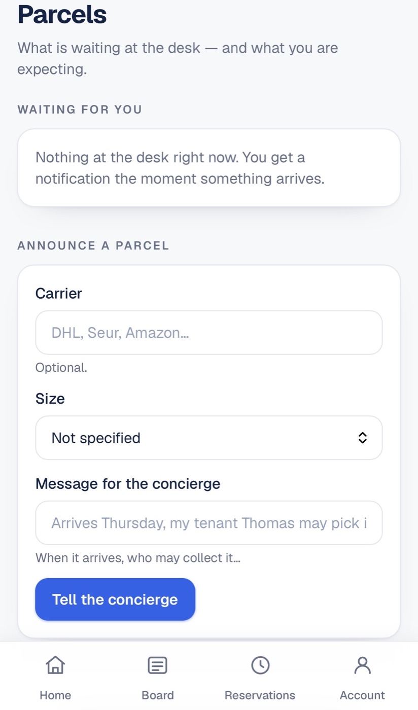 Parcels at the concierge desk